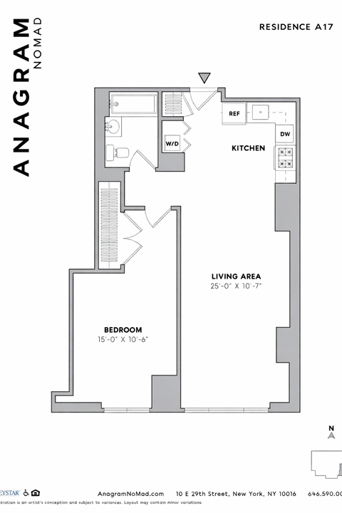 Floor plan for 1 bed, 1 bath, 713 sqft